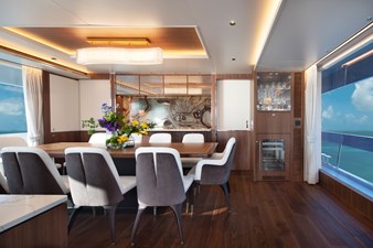 Horizon FD100  3 Horizon FD100 dining with custom glass high low privacy galley wall. 