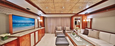 JOHNSON 80' FLYBRIDGE W/HYDRAULIC PLATFORM  5 Salon looking aft   