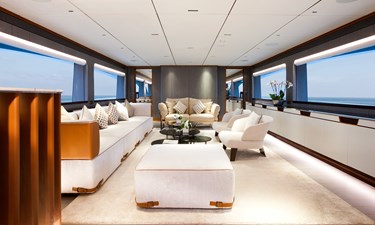 Horizon RP110  1 Horizon RP110 salon with light furniture and ottomans.