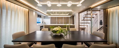 Horizon FD90 15 Horizon FD90 Hull 34 with luxury lighting feature in dining area.  