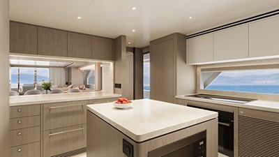 Horizon FD100 12 Horizon FD100 Hull 14 3D Rendering of large galley with stone island. 
