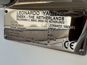 WELCOME 41 WELCOME: 2024 Leonardo Eagle 44 Leonardo Yachts Builder's Plaque