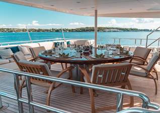 KIJO 19 The teak dining table on the bridge deck is set for eight this time