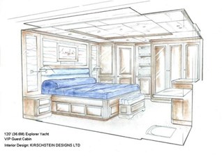 All Ocean Yachts 120' Long Range Yacht 1 VIP Stateroom Rendering