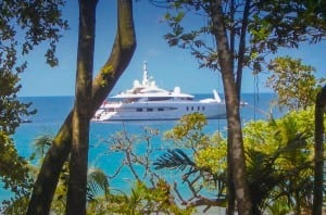 an image of a Megayacht at Red frog Beach, near Red Frog Marina.