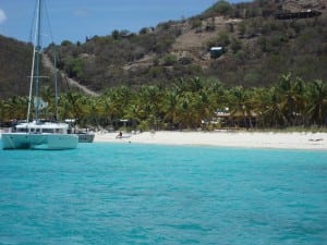 Mooring off White Bay and going to visit the Soggy Dollar store.