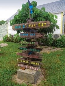 An image of The landmark sign in Man-O-War Cay.