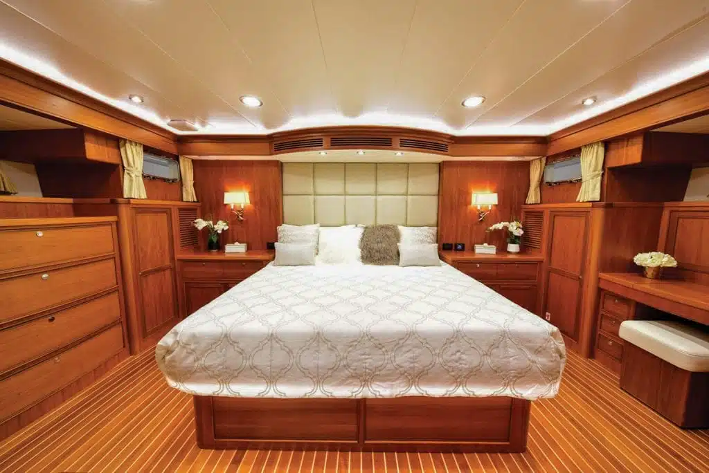 an image of the master stateroom onboard the Marlow 70E Mk2 from Southern Boating