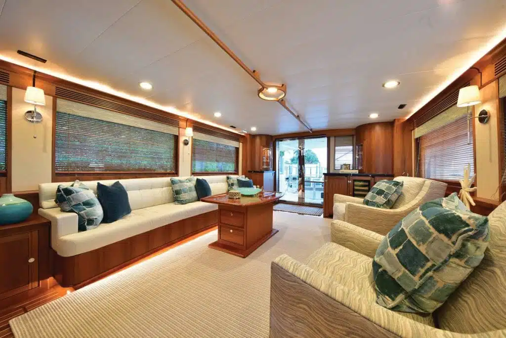 an image of the main salon onboard the Marlow 70E Mk2 from Southern Boating