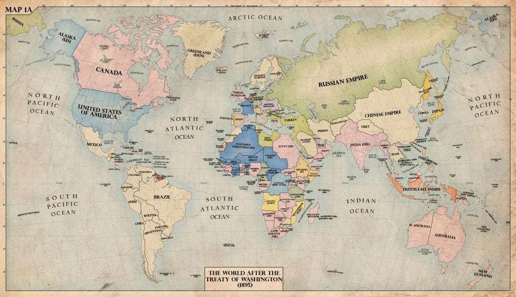 Map of the world in 1895 when Captain Joshua Slocum circumnavigated the globe.