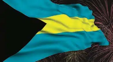 Bahamian flag with Fireworks