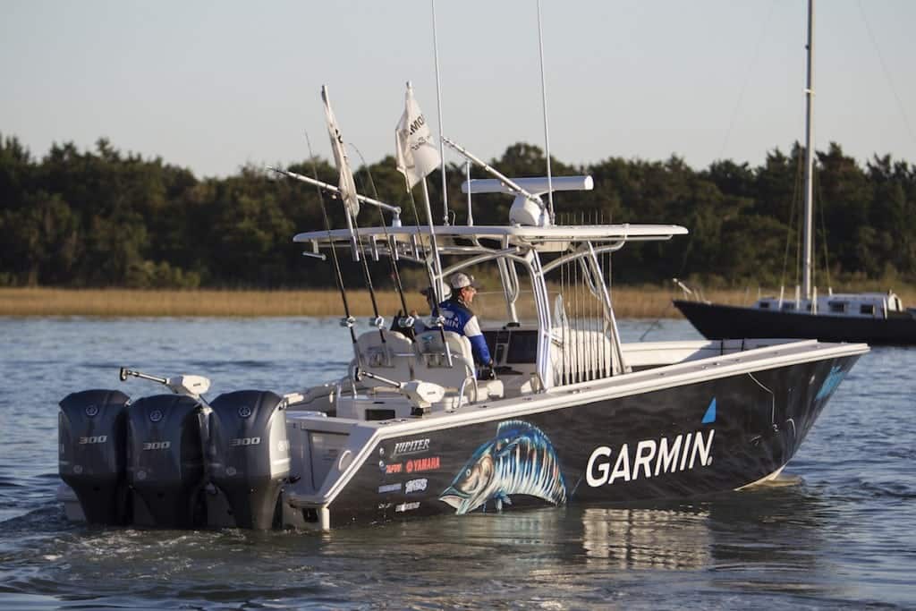 An image of the Jupiter 38 HFS at a fishing tournament