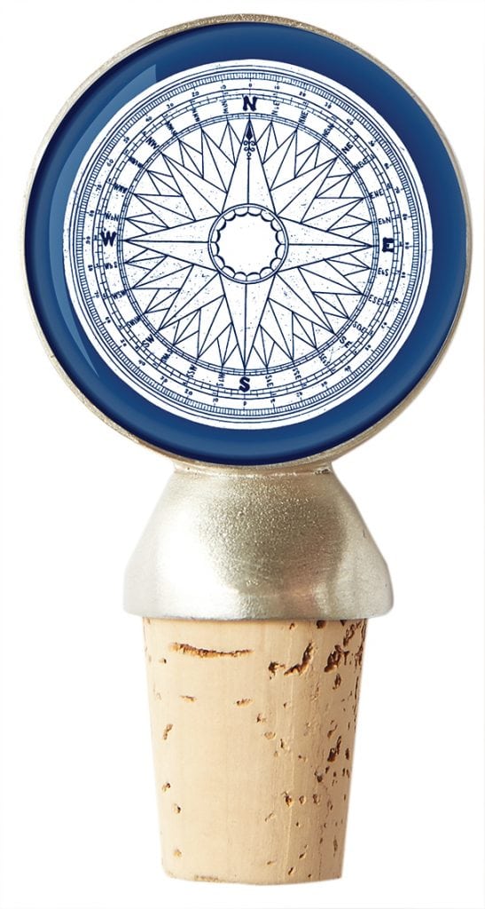 Compass Rose Wine Stopper, wine, drinks, wine stopper, compass rose wine stopper, wine corks, cork, best wine stopper for boaters