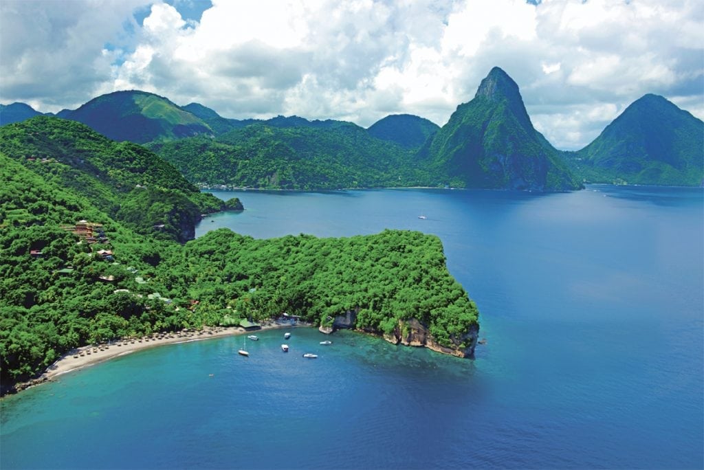 This is an image of Anse Chastanet beach in Saint Lucia.