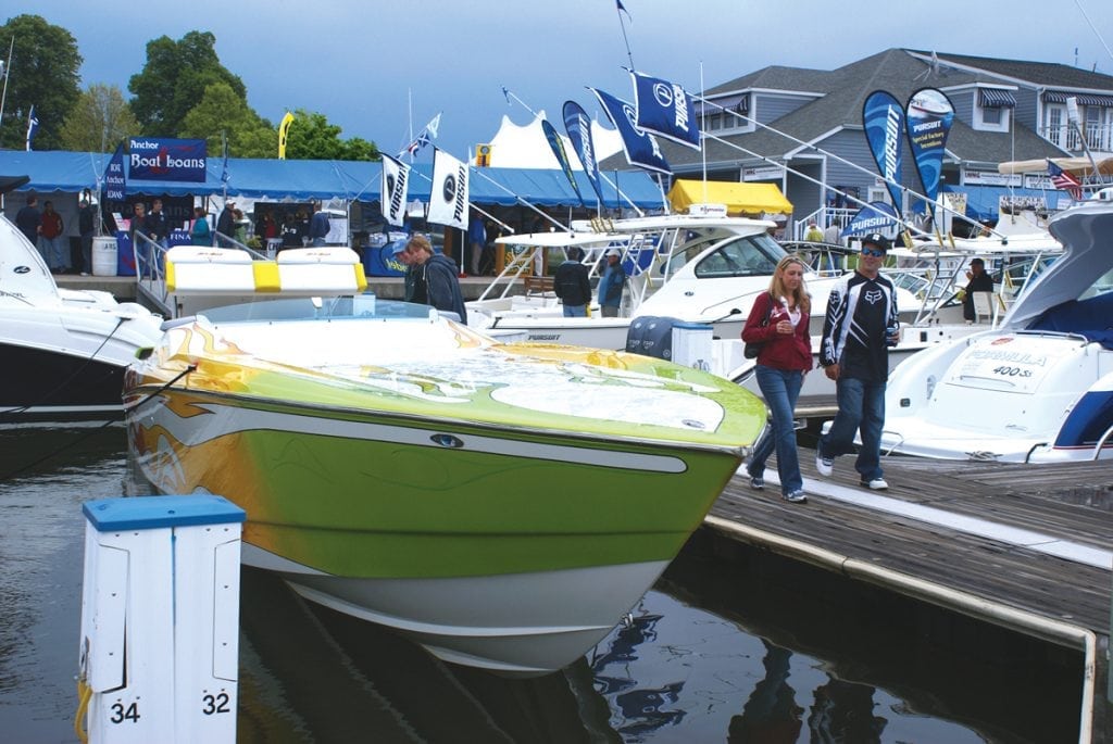 This is an image of powerboats at the Annual Bay Bridge Boat Show.