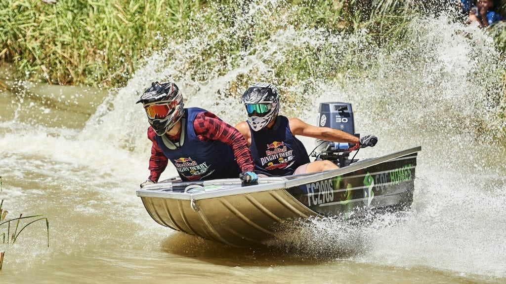 An image of two men competing in the Red Bull Dinghy Derby