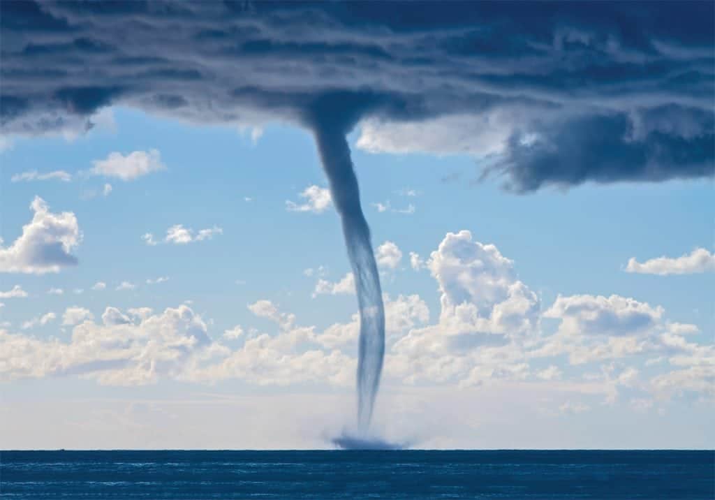 An image of a waterspouts path on the ocean
