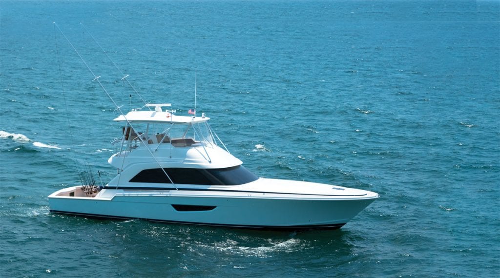 An image of a Bertram 61 sportfishing boat running from Southern Boating