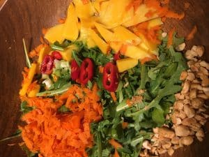 Ingredients composing a thai mango salad