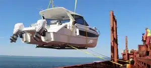 Aquila power catamaran yacht transport in action