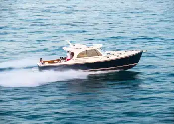 Hinkley's silent jet propulsion powering their picnic boat across open waters