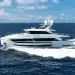 The Horizon FD 100 crossing open deep blue waters with a beautiful wake