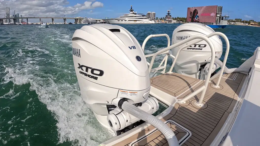 Close-up view of the Yamaha XTO 450 Offshore outboard