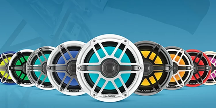 An array of JL Audio Marine Speakers displaying customization options