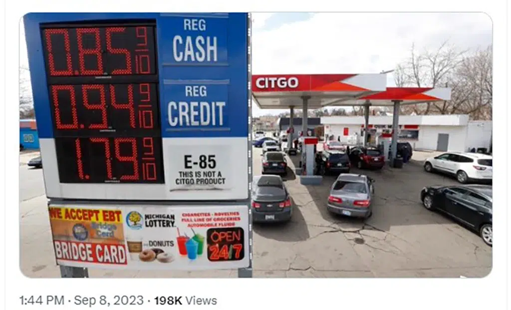 Gas Station showing prices under $1.