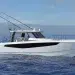 A side profile of the Aquila 47 sitting in water