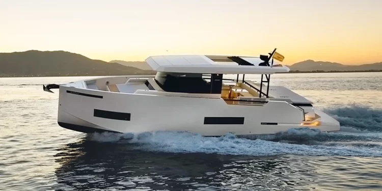 A De Antonie D50 turning on deep blue waters with a sunset in the background