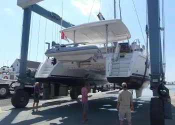 A view of a dedicated stern life raft stowage locker