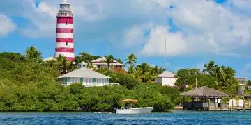 The Hopetown Lighthouse in the Abacos, Bahamas.
