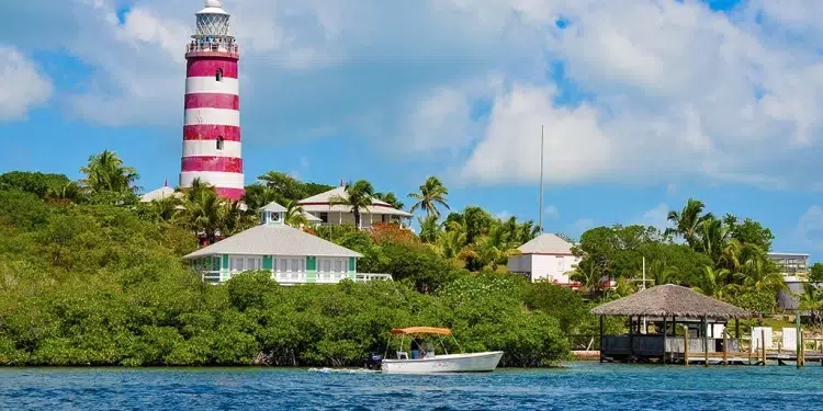 The Hopetown Lighthouse in the Abacos, Bahamas.