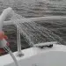 Aft Deck Freshwater Shower sprays while the boat is in open water