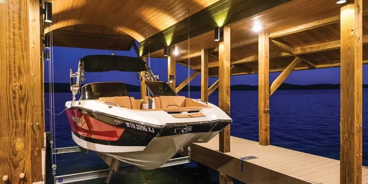 Custom Boat Dock Design With boat on lift