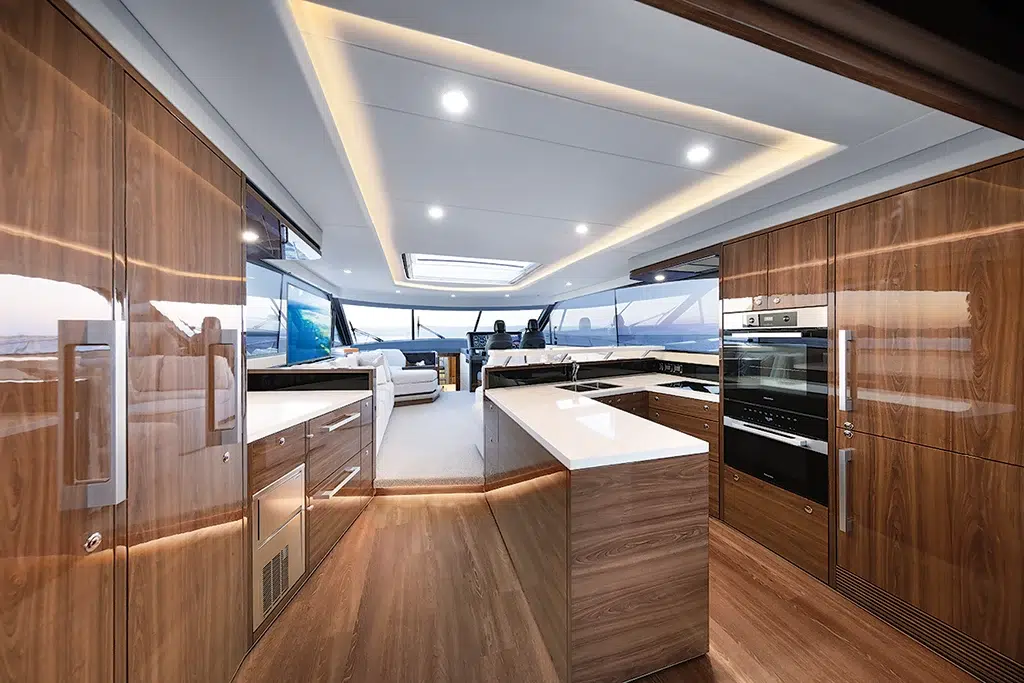 Maritimo's S75 Galley with abundant views