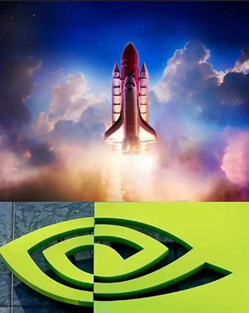 Rocket shooting up with the NVIDIA logo below it