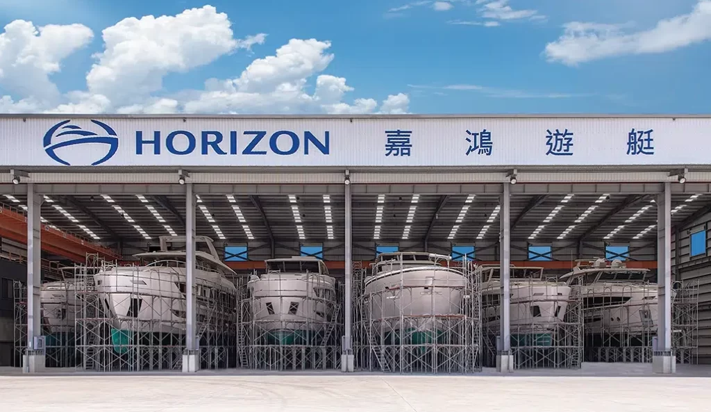 Six Horizon yachts in the production facility