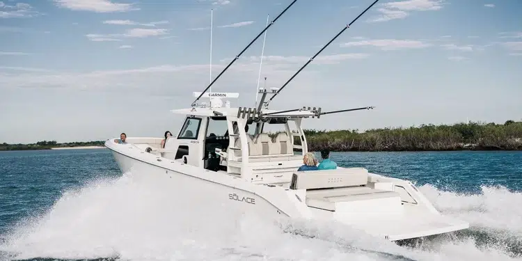 Solace boat running photo while using Volvo Penta marine accessories