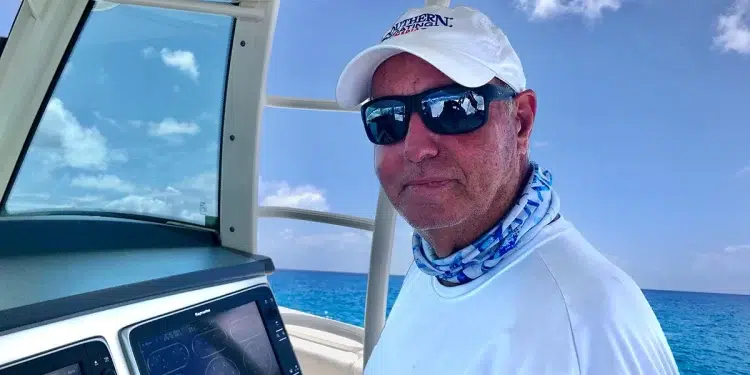 Skip Allen, Publisher at Southern Boating, stands at the helm for his "View from the pilothouse" feature.