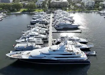 Town of Palm Beach marina aerial dock view