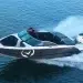 Vision Marine Technologies boat using the new battery-powered engine to run across dark blue waters