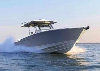 Bertram Yachts' 34cc cutting through a swell