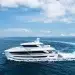 The Horizon FD80 making a wide turn in deep blue waters