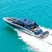 Mystic Powerboat 5200 XL Cabin running across bahamian blue waters
