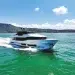 The Ocean Alexander 28L running in open water with an island backdrop