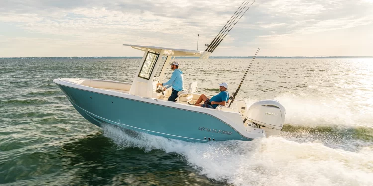 The Sailfish 232 CC running across water