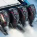 A close up of quad Mercury Racing 500R outboards running a boat