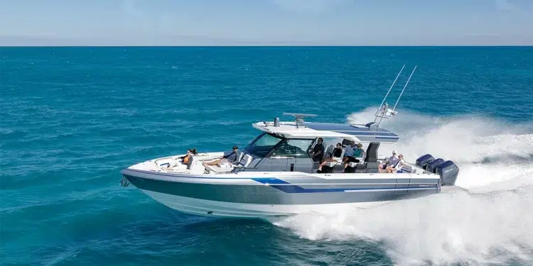 Formula 457 Center Console Running across clear blue water
